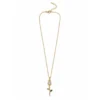 Gold-plated rose pendant necklace with crystal flower and green leaf accents on a delicate chain