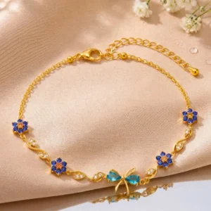 18k Gold Plated AD & Stone Floral Adjustable Bracelet