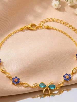 18k Gold Plated AD & Stone Floral Adjustable Bracelet