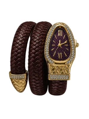Gold Plated Braided Brown Spiral Watch