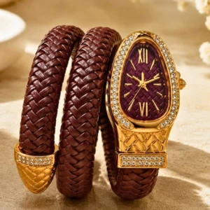 Gold Plated Braided Brown Spiral Watch