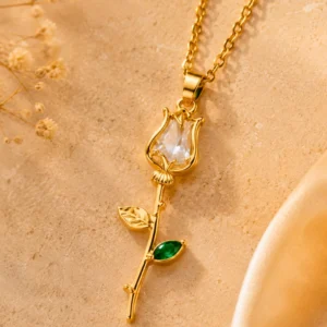 18K Gold Plated Rose Floral Pendant Drop Necklace