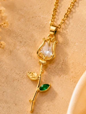 ankkshmi gold plated rose pendant necklace for women 18K Gold Plated Rose Floral Pendant Drop Necklace