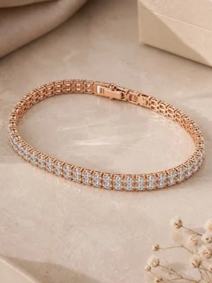 18K Rose Gold Plated Double Row CZ Tennis Bracelet