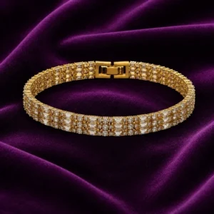 18K Gold Plated Triple Row Baguette CZ Tennis Bracelet