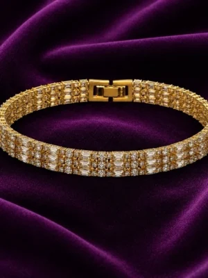18K Gold Plated Triple Row Baguette CZ Tennis Bracelet
