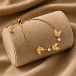 18K Gold Plated CZ Butterfly Adjustable Bracelet