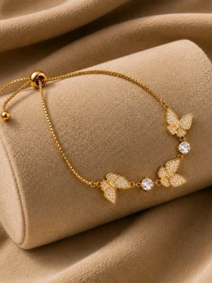 18K Gold Plated CZ Butterfly Adjustable Bracelet
