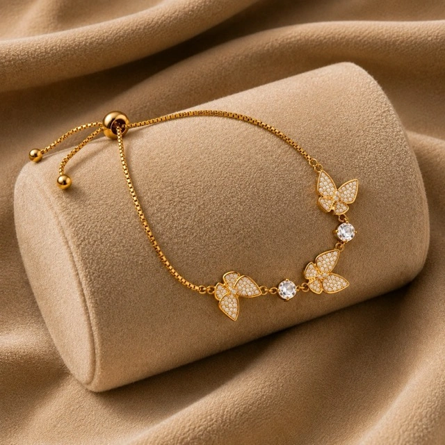 18K Gold Plated CZ Butterfly Adjustable Bracelet