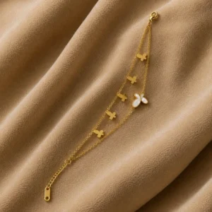 18K Gold Plated MOP Butterfly Layered Bracelet