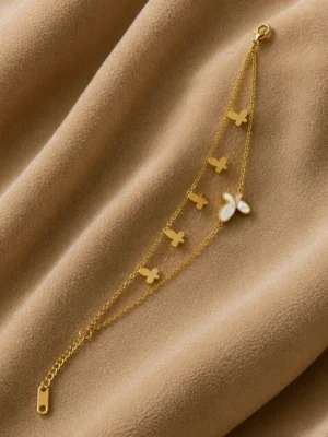 18K Gold Plated MOP Butterfly Layered Bracelet