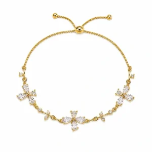 18K Gold Plated CZ Floral Adjustable Bracelet