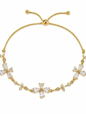 18K Gold Plated CZ Floral Adjustable Bracelet