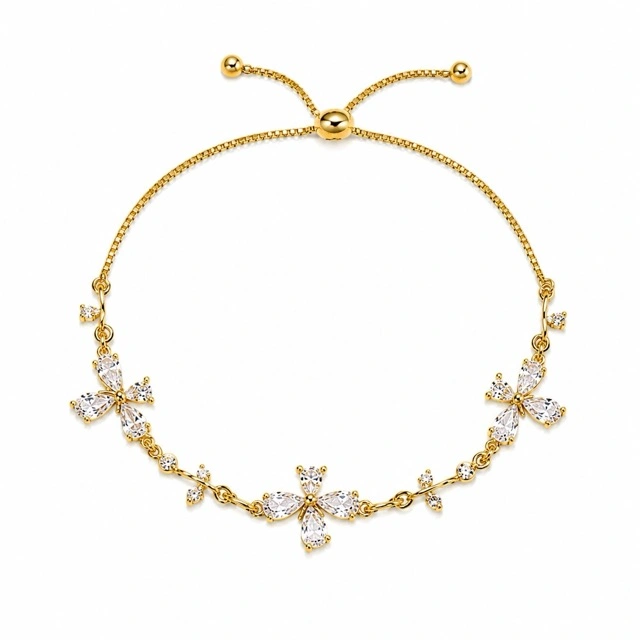 18K Gold Plated CZ Floral Adjustable Bracelet
