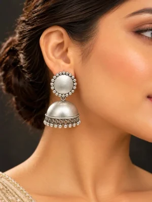 Antique Silver Dome Jhumka Earrings