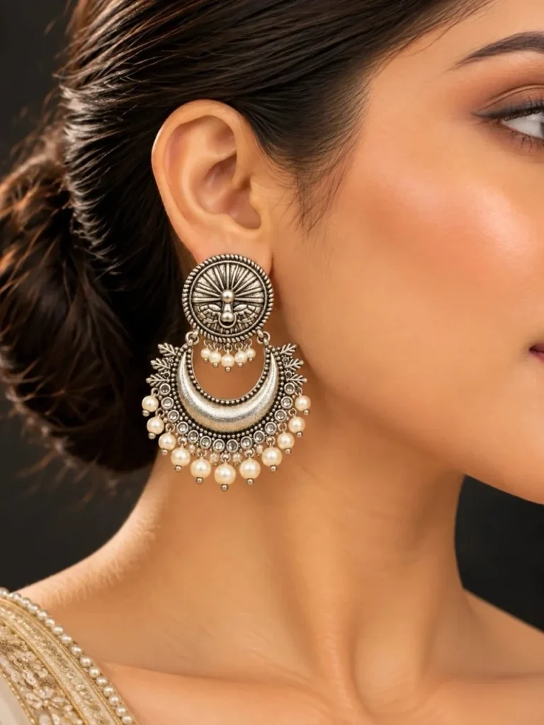 Silver Chandbali Jhumka Earrings