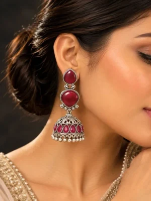 Ruby Stone Jhumka Earrings