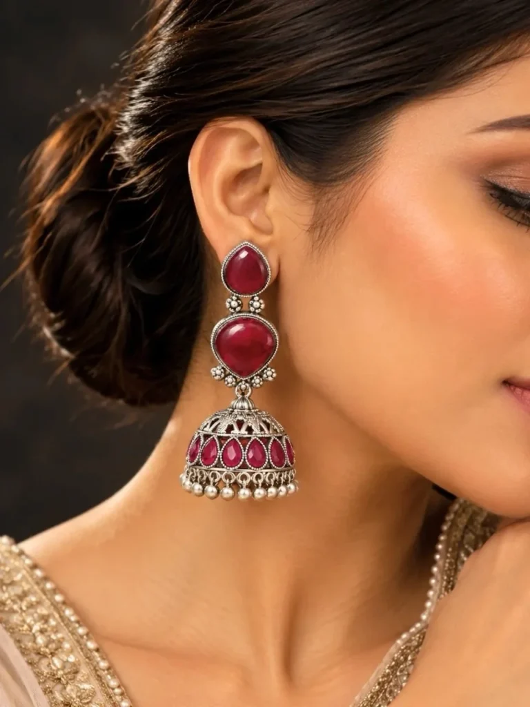 Ruby Stone Jhumka Earrings