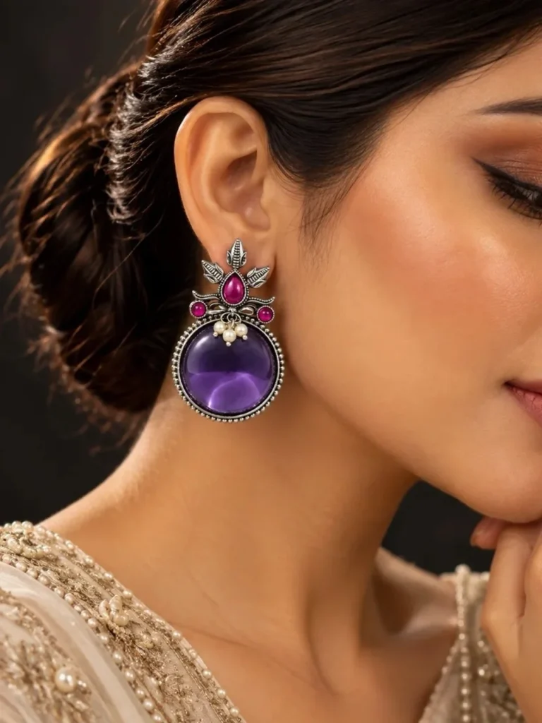 Purple Monalisa Stone Stud Earrings