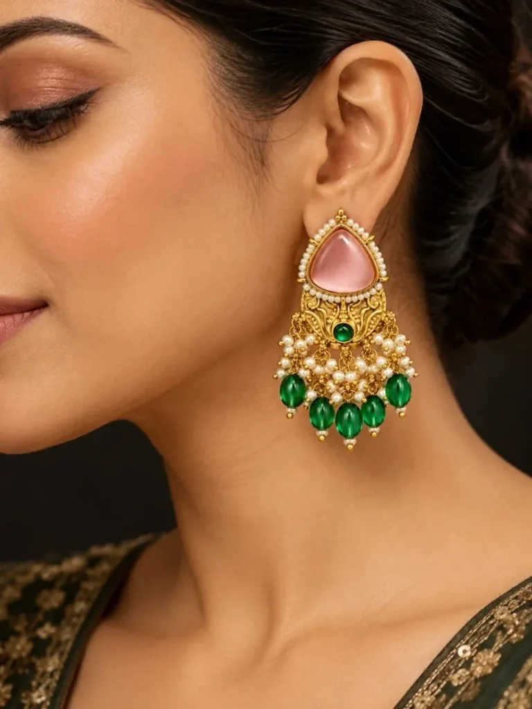 Pink Monalisa Stone Dangler Earrings