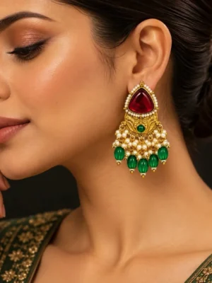 Red Monalisa Stone Dangler Earrings