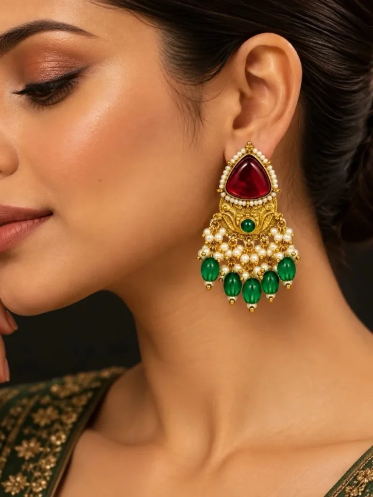 Red Monalisa Stone Dangler Earrings