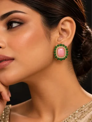 Emerald Halo Statement Stud Earrings